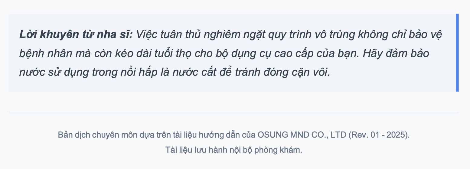 quy trình vô trùng dụng cụ nha khoa theo chuẩn khép kín (osung mnd co., ltd.)