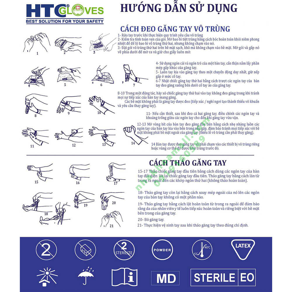 Găng tay phẫu thuật tiệt trùng có bột BESAFE/ OPISAFE - HTC