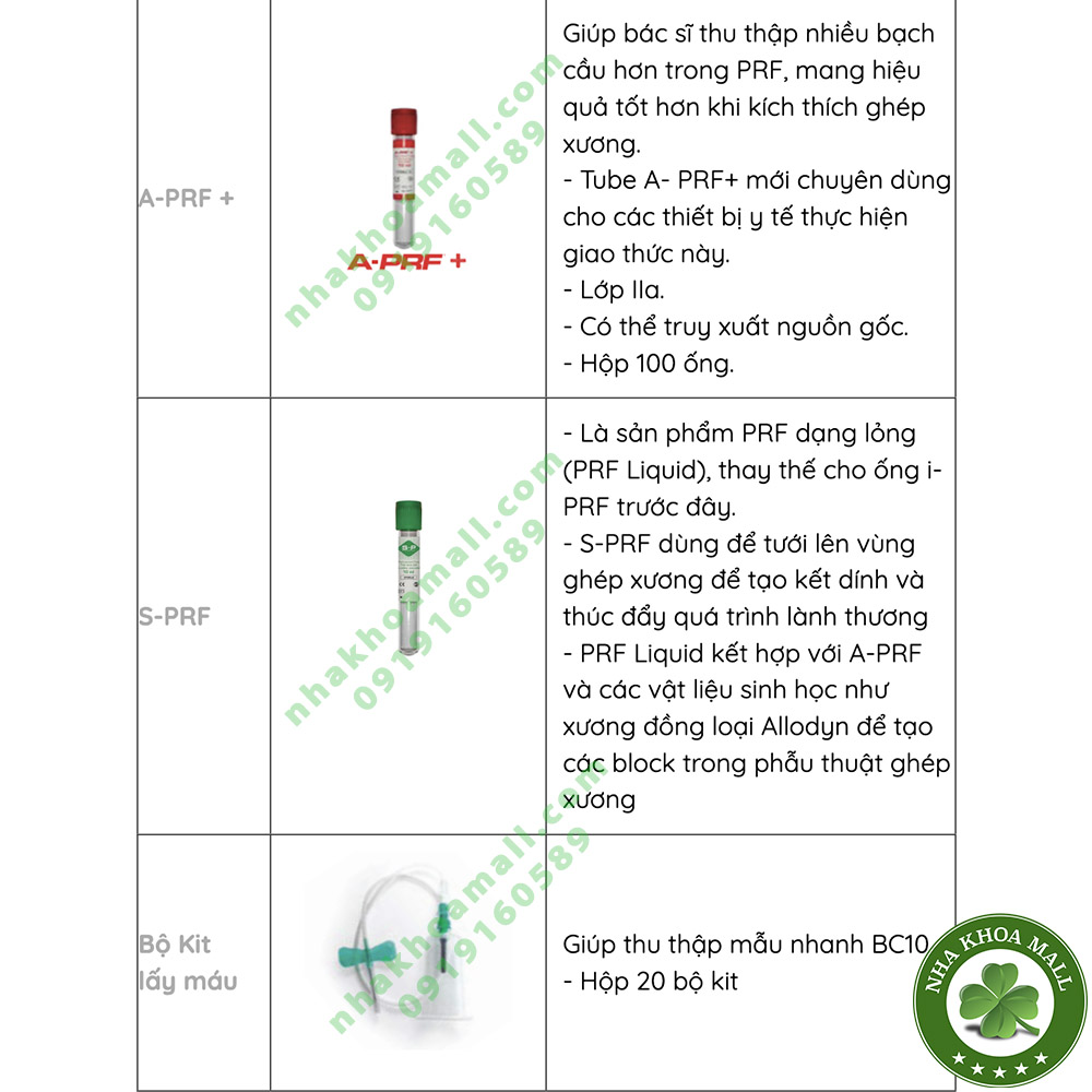 Ống lấy máu A-P làm màn PRF màu xanh, đỏ - sử dụng trong máy quay li tâm