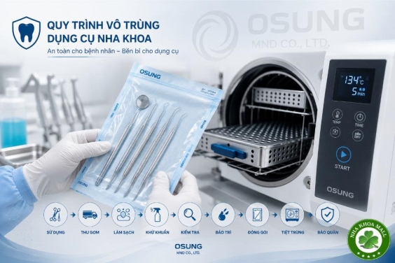 Quy trình vô trùng dụng cụ nha khoa theo chuẩn khép kín - Hãng Osung 